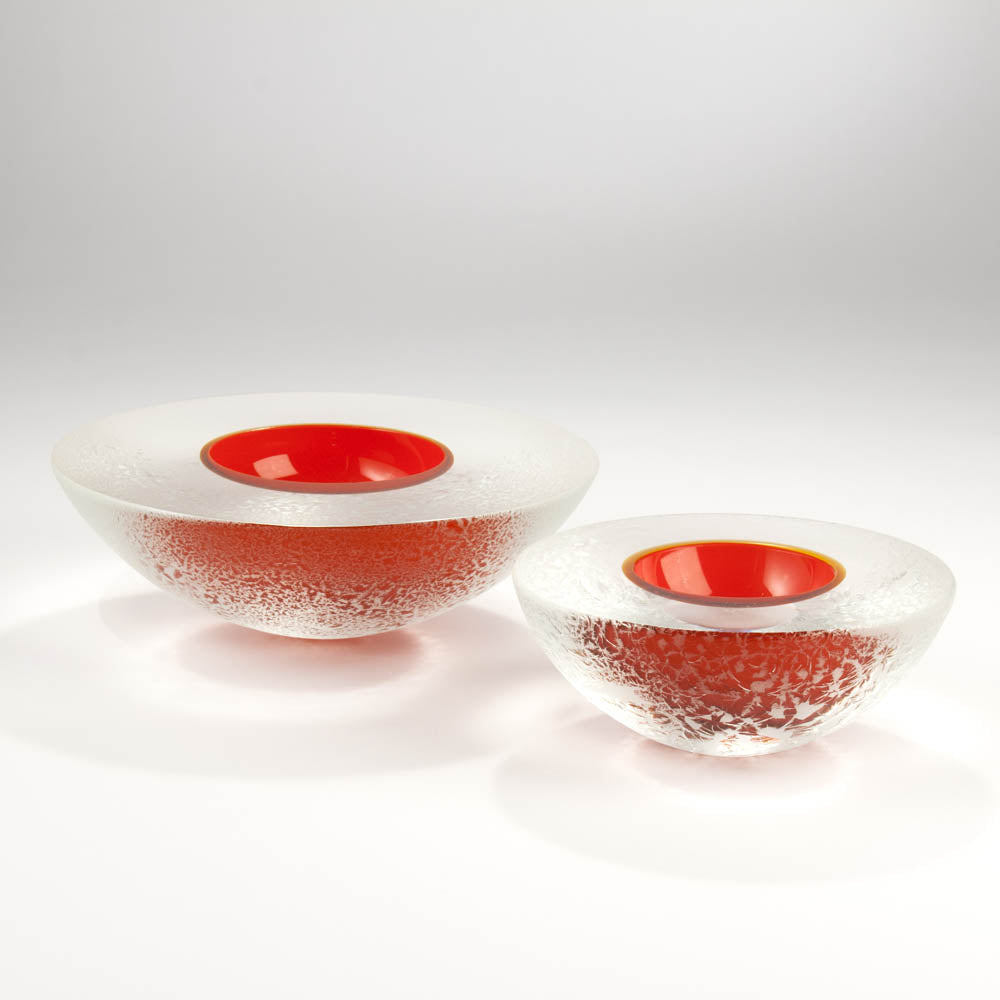 Hand Blown selling Fiery Red Double Layer Glass Bowl